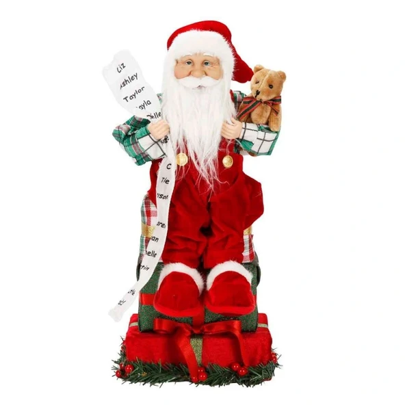 Hediye Kutularının Üstünde Oturan Noel Baba Dekoratif Biblo 48 cm ürün görseli 1