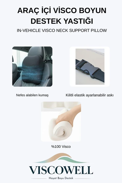 Araç İçi Visco Boyun Destek Yastığı Siyah - Resim 2