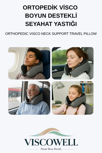 Ortopedik Visco Boyun ve Baş Destekli Seyahat Yastığı Uçak, Araba, Ev İçin Taşınabilir - Resim 2
