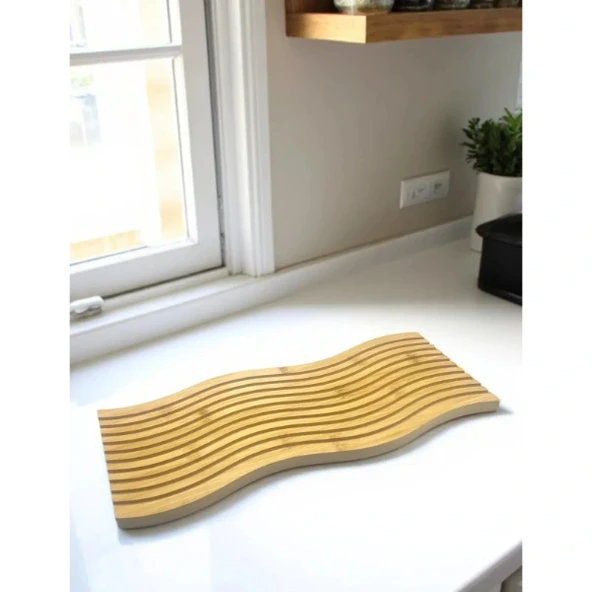 Dalgalı Çift Taraf Tasarımlı Ahşap Sunum Tepsisi - Resim 3