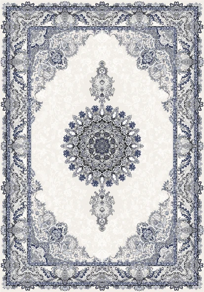 Klasik Çerçeve Desenli Dekoratif Lacivert Kaymaz Taban Yıkanabilir Halı 200 x 400 cm Lacivert - Resim 2