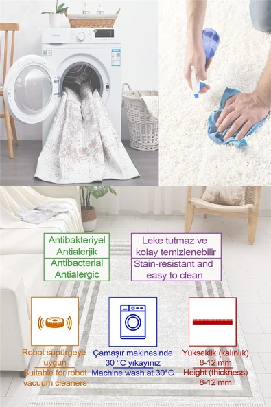 Dijital Baskılı Kaymaz Tabanlı Yıkanabilir Yuvarlak Kırmızı Yılbaşı Halısı 100 x 100 cm Kırmızı - Resim 2