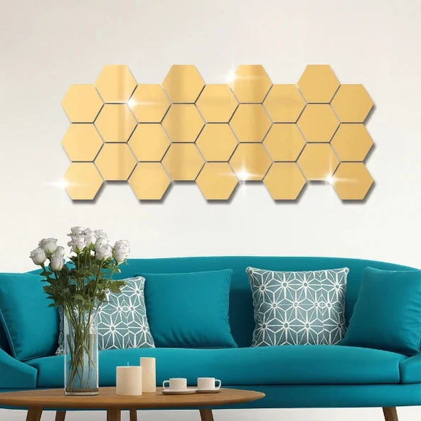 Yapışkanlı Akrilik Gold Ayna Seti 12 Adet - Resim 2