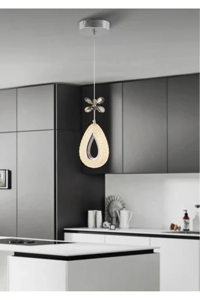 Marsel Lighting YAGMURModel Krom 3 Renk Modu Ledli Kristal Taşlı Modern Salon Mutfak Oturma Odası Led Avize ürün görseli 1
