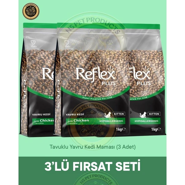 Reflex Plus Kitten Tavuklu Yavru Kedi Maması 3'lü Fırsat – 1kg × 3 Paket ürün görseli 1