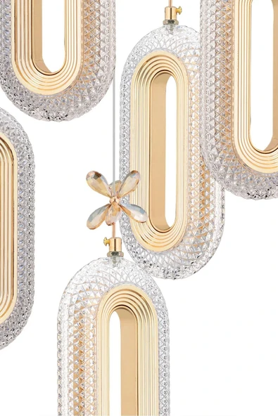 Marsel Lighting SERRA Model 5'li Gold 3 Renk Modu Ledli Modern Salon Mutfak Oturma Odası Led Avize - Resim 4