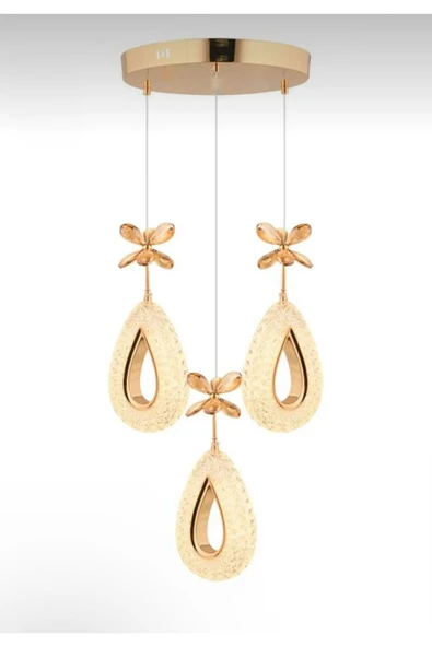 Marsel Lighting YAGMUR Model 3'lü Gold 3 Renk Modu Ledli Modern Salon Mutfak Oturma Odası Led Avize - Resim 2