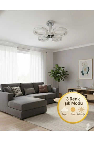 Marsel Lighting ALYA 4LÜ KROM AVİZE PLAFONYER 3 RENK LED SECENEKLİ SALON OTURMA ODASI AVİZE ürün görseli 1