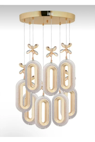 Marsel Lighting SERRA Led 8'li Gold 3 Renk Modu Ledli Modern Led Avize - Resim 4