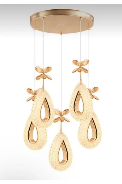 Marsel Lighting YAGMUR Model 5'li Gold 3 Renk Modu Ledli Modern Salon Mutfak Oturma Odası Led Avize - Resim 2