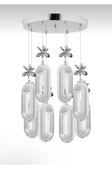 Marsel Lighting SERRAModel 8'li Krom 3 Renk Modu Ledli Modern Salon Mutfak Oturma Odası Led Avize - Resim 2