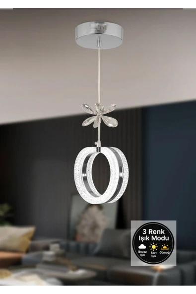 Marsel Lighting Alya Model Gümüş 3 Renk Modu Ledli Modern Salon Mutfak Oturma Odası Sarkıt Led Avize ürün görseli 1