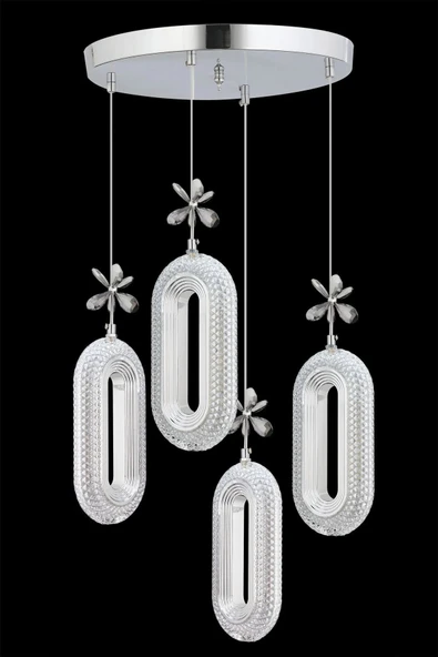 Marsel Lighting SERRA Model 4'lü krom 3 Renk Modu Ledli Modern Salon Mutfak Oturma Odası Led Avize - Resim 2