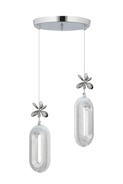 Marsel Lighting SERRA Model 2'li Gümüş 3 Renk Modu Ledli Modern Salon Mutfak Oturma Odası Led Avize - Resim 2