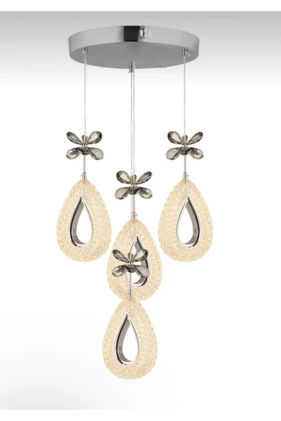 Marsel Lighting YAGMUR Model 4'lü Krom 3 Renk Modu Ledli Modern Salon Mutfak Oturma Odası Led Avize - Resim 2