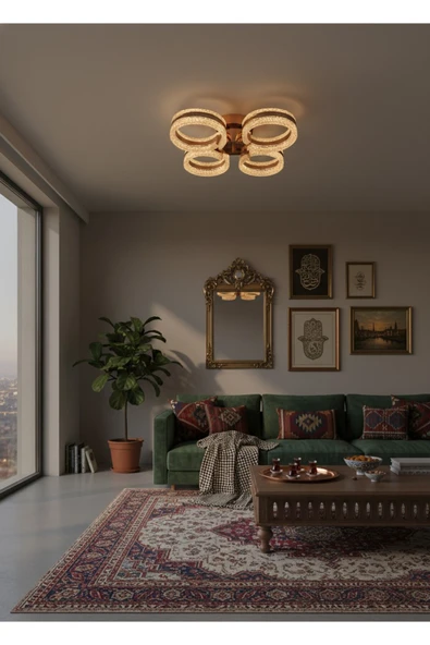 Marsel Lighting ALYA 4LÜ GOLD PLAFONYER 3 RENK LED SECEKLI KUMANDALI SALON OTURMA ODASI AVİZE ürün görseli 1