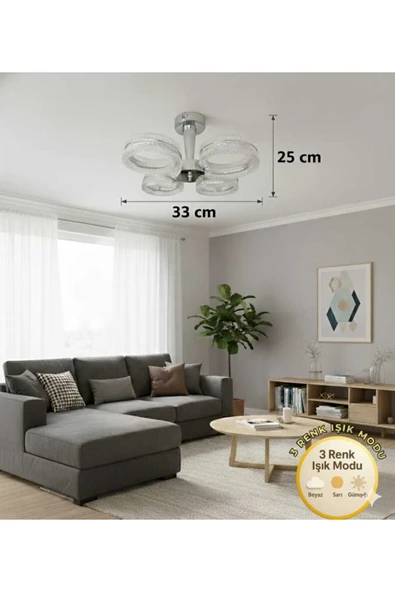 Marsel Lighting ALYA 4LÜ KROM AVİZE PLAFONYER 3 RENK LED SECENEKLİ SALON OTURMA ODASI AVİZE - Resim 2