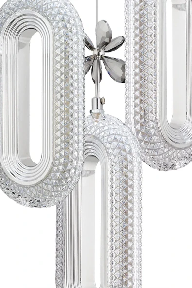 Marsel Lighting SERRA Model 3'lü Krom 3 Renk Modu Ledli Kristal Taşlı Modern Salon Mutfak Oturma Odası Led Avize - Resim 3