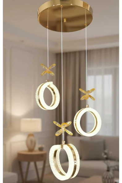 Marsel Lighting ALYA 3LÜ GOLD AVİZE 3 RENK LED SECENEKLİ SALON OTURMA ODASI AVİZE ürün görseli 1