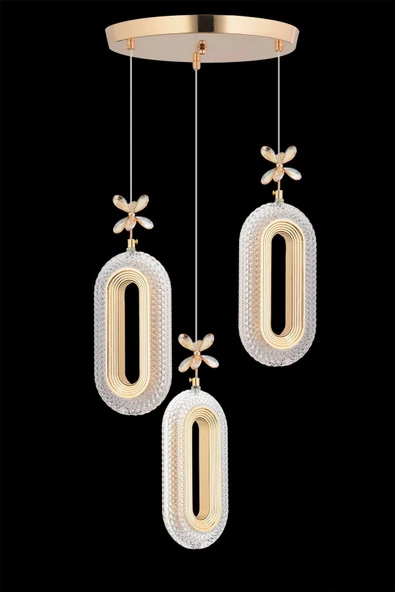 Marsel Lighting SERRA Model 3'lü Gold 3 Renk Modu Ledli Modern Salon Mutfak Oturma Odası Led Avize - Resim 2