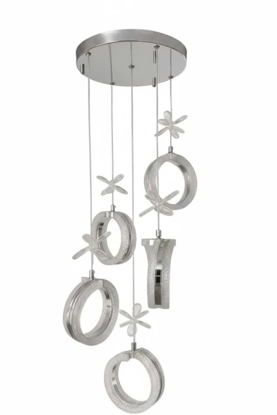 Marsel Lighting ALYA 5Lİ KROM AVİZE SALON OTURMA ODASI 3 RENK LED ISIKLI AVİZE - Resim 2