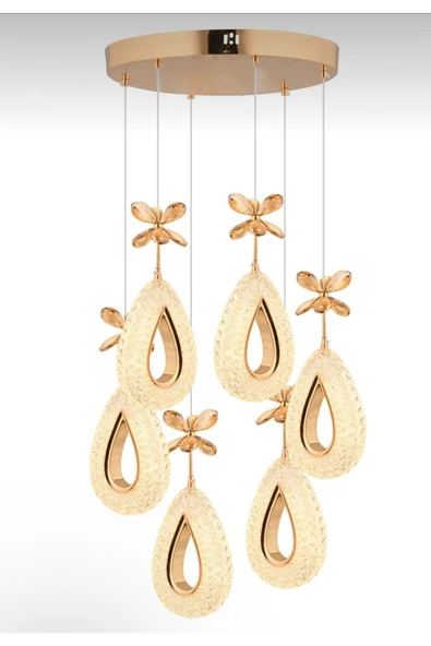 Marsel Lighting YAGMUR Model 6'li Gold 3 Renk Modu Ledli Modern Salon Mutfak Oturma Odası Led Avize - Resim 3