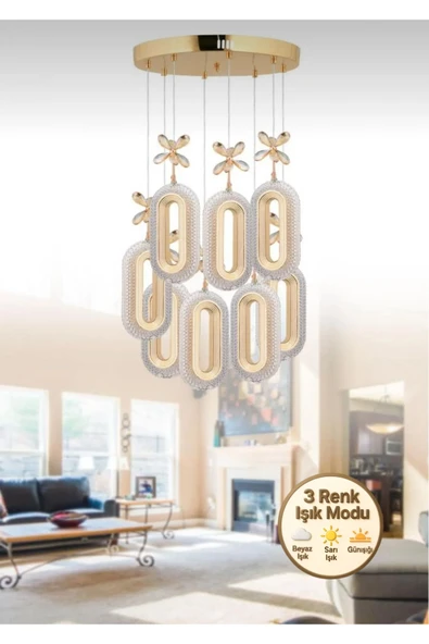 Marsel Lighting SERRA Led 8'li Gold 3 Renk Modu Ledli Modern Led Avize ürün görseli 1