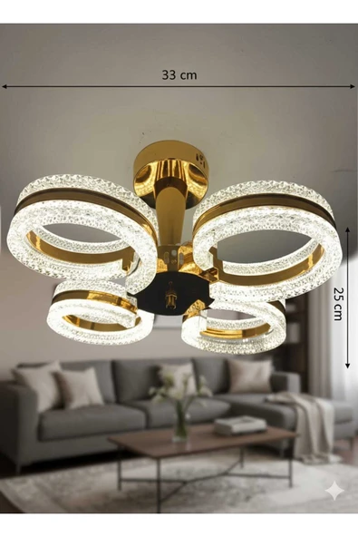 Marsel Lighting alya 4 kollu gold avize 3 renk led ısıklı salon oturma odası avize - Resim 2