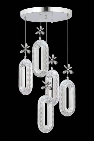 Marsel Lighting SERRA Model 5'li Krom3 Renk Modu Ledli Modern Salon Mutfak Oturma Odası Led Avize - Resim 2