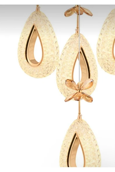 Marsel Lighting YAGMUR Model 4'lü Gold 3 Renk Modu Ledli Modern Salon Mutfak Oturma Odası Led Avize - Resim 4