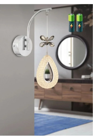 Marsel Lighting YAGMUR Model Krom Kaplama Oturma Yatak Mutfak Çocuk Odası Duvar Led Pilli Aplik ürün görseli 1