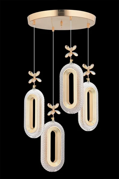 Marsel Lighting SERRA Model 4'lü Gold 3 Renk Modu Ledli Modern Salon Mutfak Oturma Odası Led Avize - Resim 2