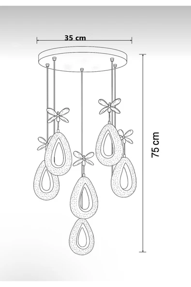 Marsel Lighting YAGMUR Model 5'li Gold 3 Renk Modu Ledli Modern Salon Mutfak Oturma Odası Led Avize - Resim 3