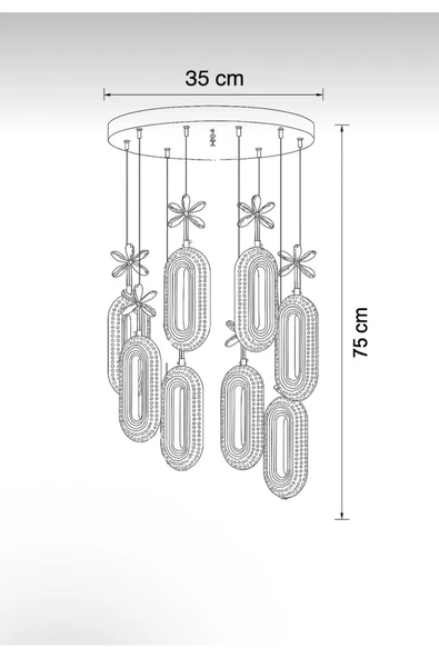 Marsel Lighting SERRA Led 8'li Gold 3 Renk Modu Ledli Modern Led Avize - Resim 2