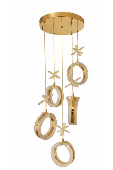 Marsel Lighting ALYA 5Lİ GOLD AVİZE SALON OTUMA ODASI AVİZE 3 RENK LED SECENEKLİ - Resim 2