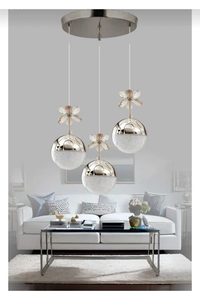 Marsel Lighting KELEBEK 3LÜ KROM 3 RENK LED SARKIT SALON OTUMA ODASI COCUK ODASI MUTFAK AVİZE ürün görseli 1