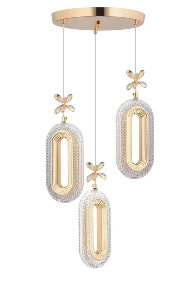 Marsel Lighting SERRA Model 3'lü Gold 3 Renk Modu Ledli Modern Salon Mutfak Oturma Odası Led Avize - Resim 3