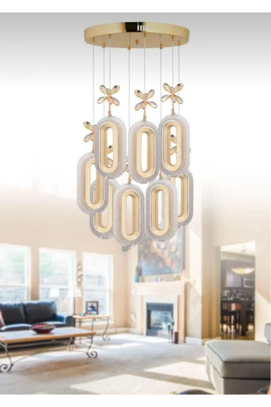 Marsel Lighting SERRA Led 8'li Gold 3 Renk Modu Ledli Modern Led Avize - Resim 3