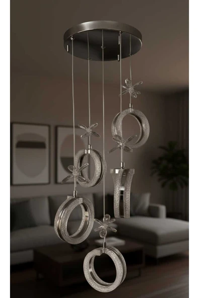 Marsel Lighting ALYA 5Lİ KROM AVİZE SALON OTURMA ODASI 3 RENK LED ISIKLI AVİZE - Resim 3