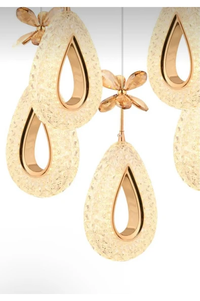 Marsel Lighting YAGMUR Model 5'li Gold 3 Renk Modu Ledli Modern Salon Mutfak Oturma Odası Led Avize - Resim 4