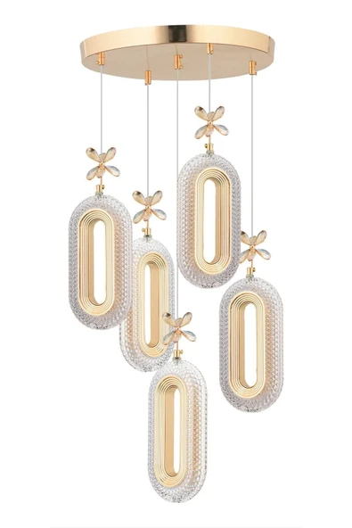 Marsel Lighting SERRA Model 5'li Gold 3 Renk Modu Ledli Modern Salon Mutfak Oturma Odası Led Avize - Resim 2