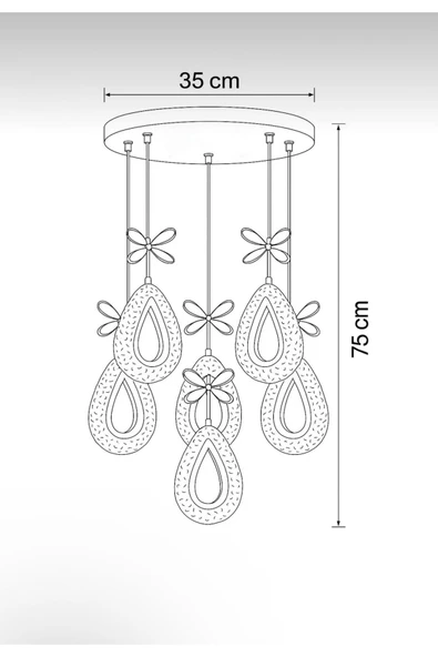 Marsel Lighting YAGMUR Model 6'lı Krom 3 Renk Modu Ledli Kristal Taşlı Modern Salon Mutfak Oturma Odası Led Avize - Resim 3