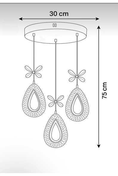Marsel Lighting YAGMUR Model 3'lü Krom 3 Renk Modu Ledli Modern Salon Mutfak Oturma Odası Led Avize - Resim 4