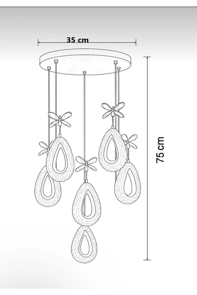 Marsel Lighting YAGMUR Model 5'li Krom 3 Renk Modu Ledli Modern Salon Mutfak Oturma Odası Led Avize - Resim 3
