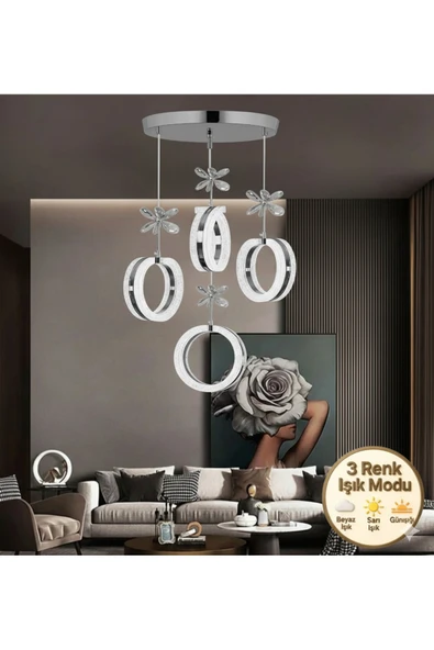 Marsel Lighting ALYA 4lü Krom 3 Renk Led Isıklı Salon Mutfak Oturma Odasi Antre Yemek Masasi ürün görseli 1