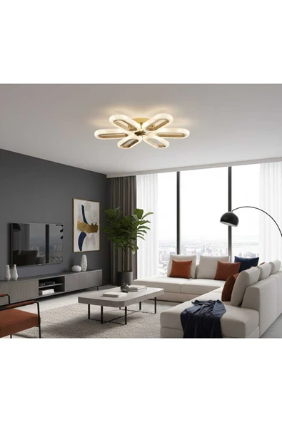 Marsel Lighting SERRA 6LI GOLD AVİZE 3 RENK LED SECENEKLİ SALON OTURMA ODASI AVİZE ürün görseli 1