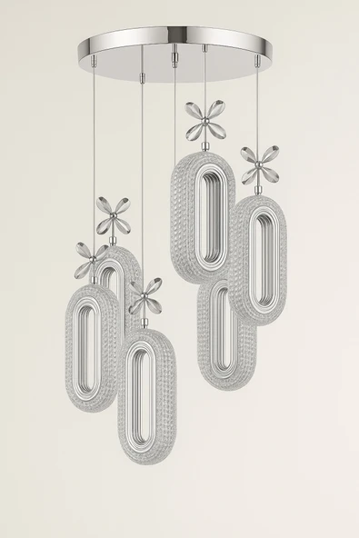 Marsel Lighting Serra 6lı krom 3 renk led secenekli salon oturma odasi avize ürün görseli 1