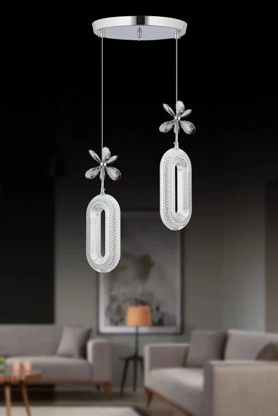 Marsel Lighting SERRA Model 2'li Gümüş 3 Renk Modu Ledli Modern Salon Mutfak Oturma Odası Led Avize ürün görseli 1