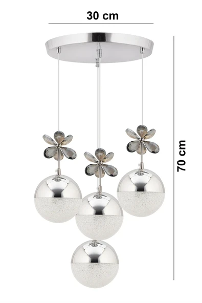 Marsel Lighting Kelebek 4'lü Krom Sarkıt 3 Renk Modu Ledli Kristal Taşlı Modern Led Avize - Resim 2