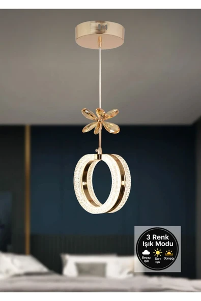 Marsel Lighting ALYA TEKLI Model Gold 3 Renk Modu Ledli Modern Mutfak Oturma Odası Sarkıt Avize ürün görseli 1